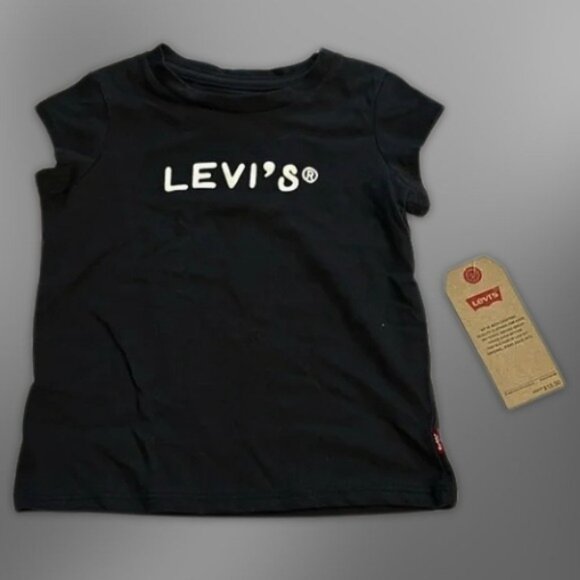 Levi’s T-Shirt Short Sleeve Soft Cotton Fabric Chest Logo Stylish Black Girls 2T - Picture 1 of 3